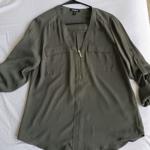 Express Olive Green Blouse, Medium